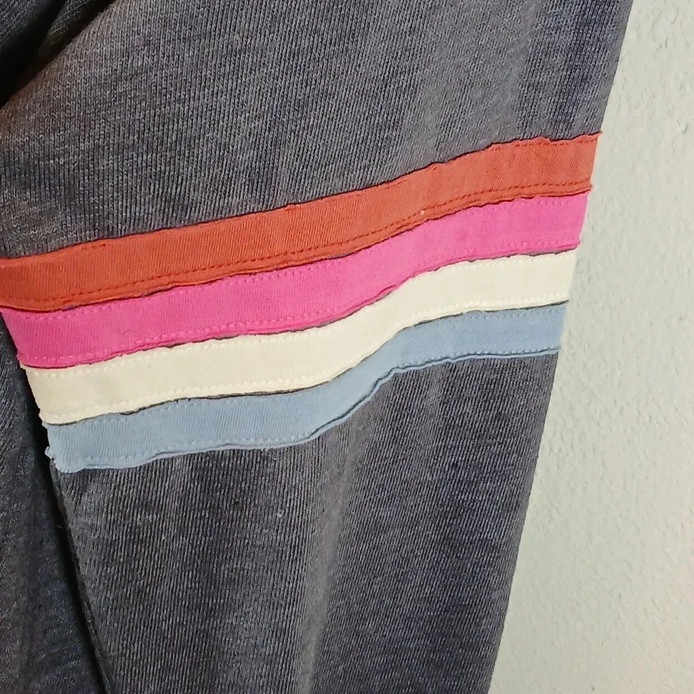 Sundry Women's Multi Stripe Hoodie in Charcoal size Large